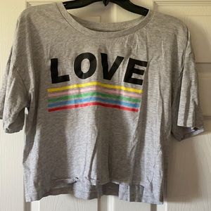 LOVE grey and rainbow crop top.
